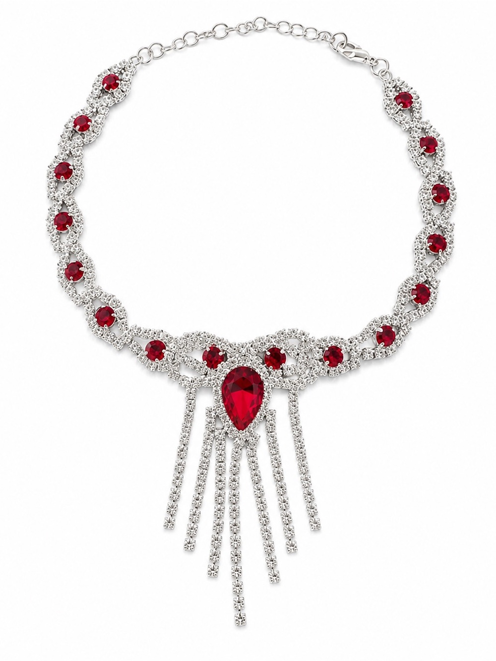 New Red‎ Rhinestone Fringe Anklet Silver Tone Crystal Adjustable